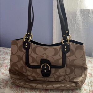 Coach Tan and Black Signature Tote